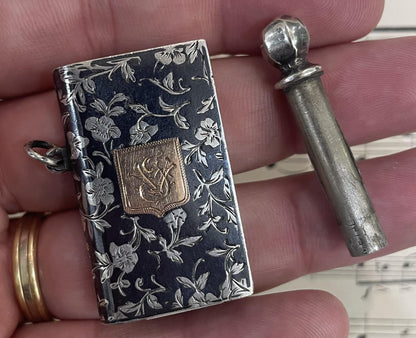Rare Antique French Niello Sterling Silver Lighter c1900
