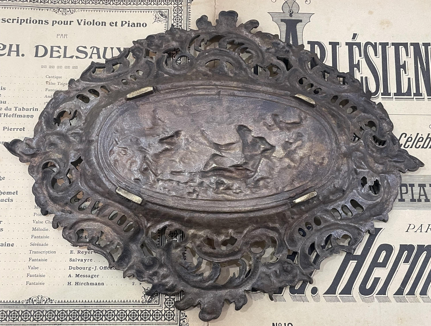 Rare Large Antique French Art Nouveau Bronze Tray Zeus Mythology c1900