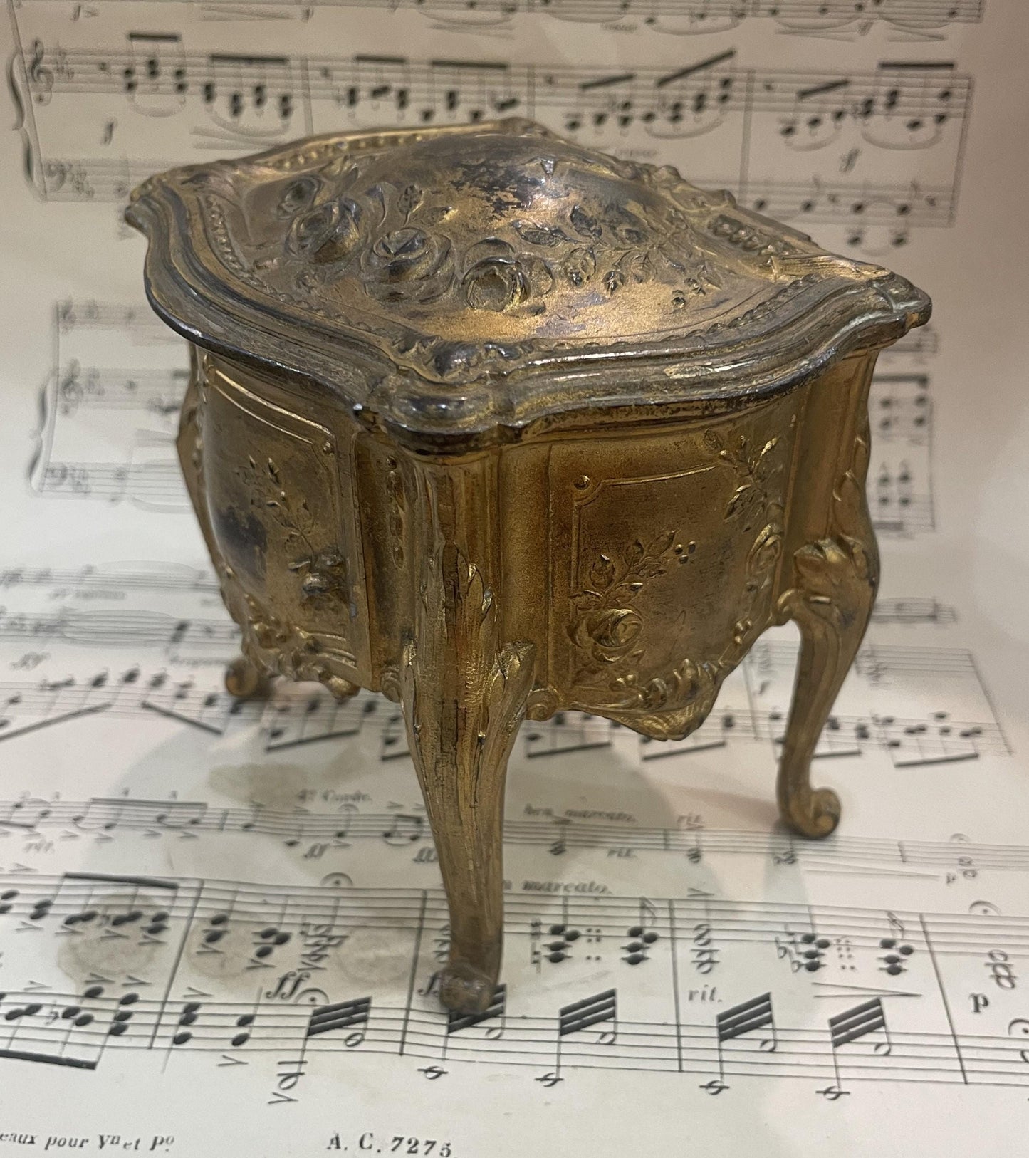 Antique French Furniture Jewelry Box with Green Cushion c1900