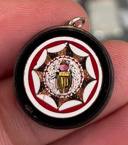 Rare Antique Italian Scarab Micromosaic Micro Mosaic Pendant c1880