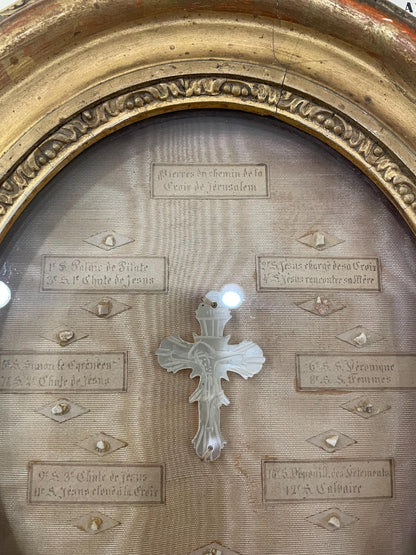Rare Large Antique French Reliquary Jerusalem Path of the Cross Jesus Seals c1880