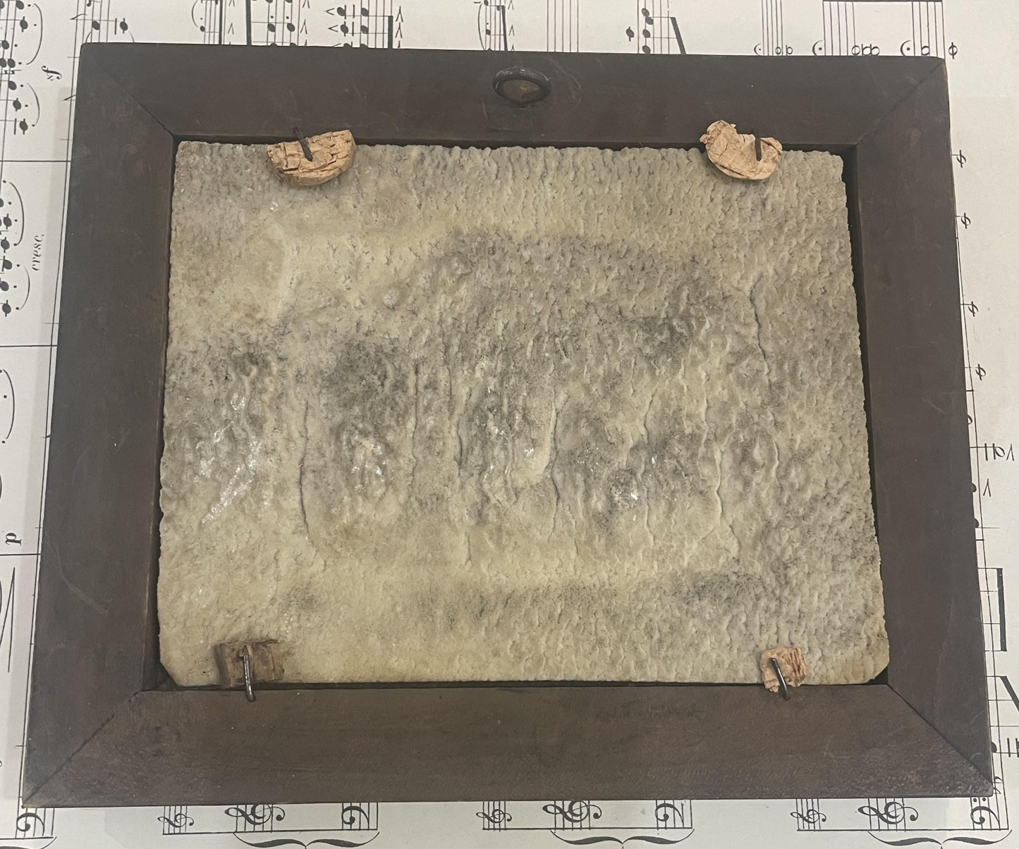 Antique French Petrifying Well Peasant Scene Plaque Framed c1920