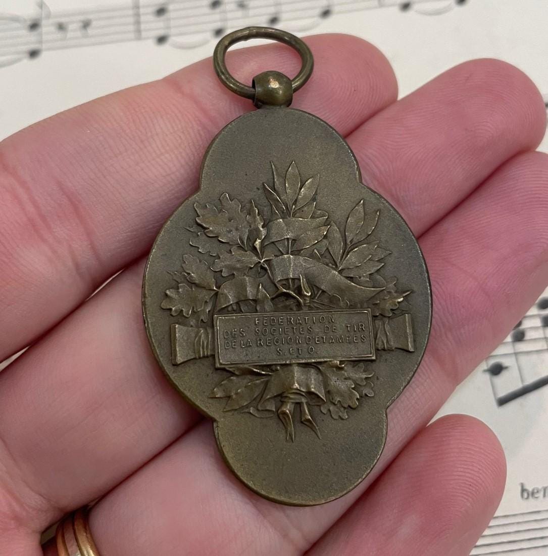 Rare Large Antique French Bronze Medal Shooting Sport c1920