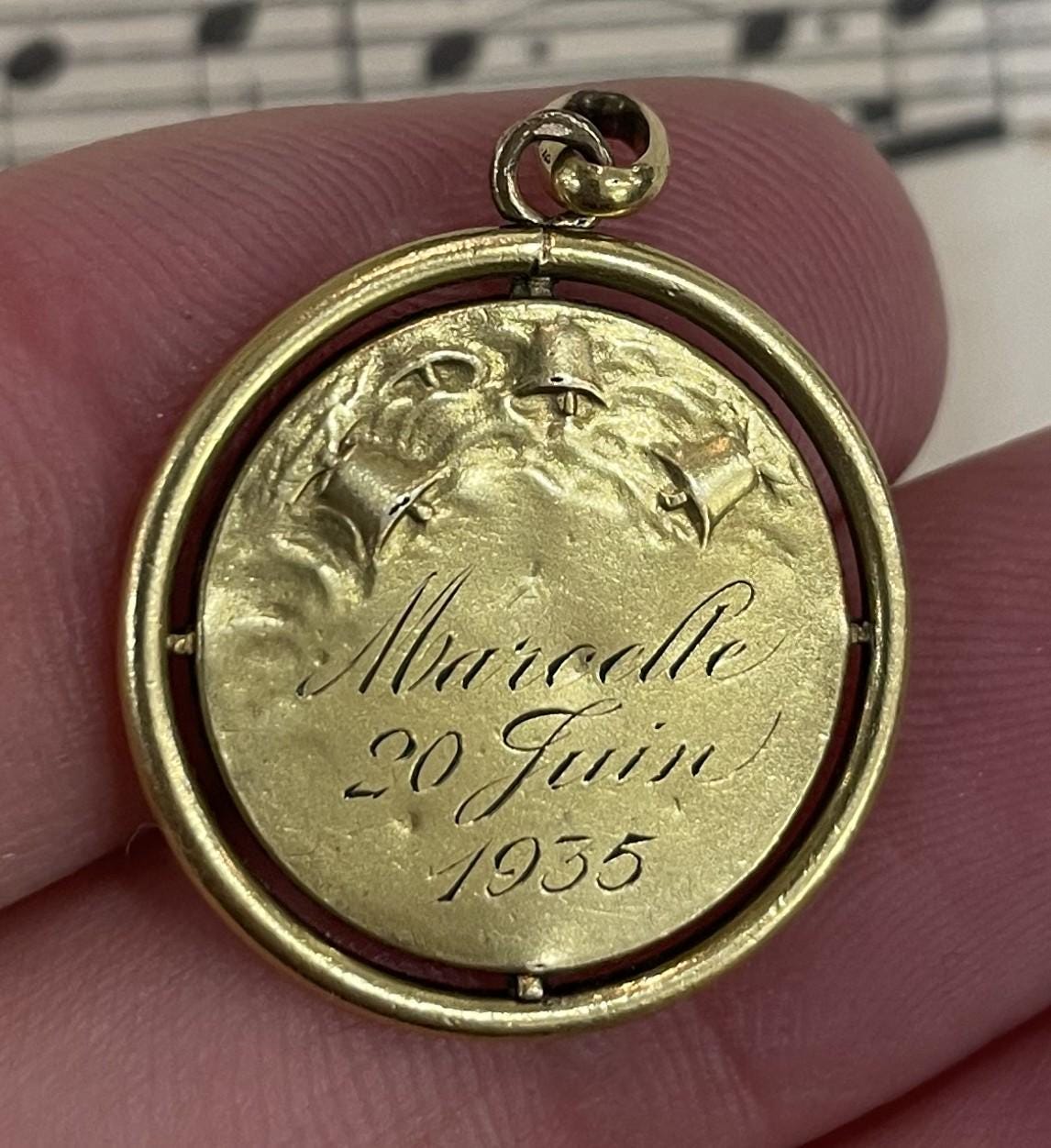 Antique French Gold-Filled First Communion Angel Religious Medal c1935