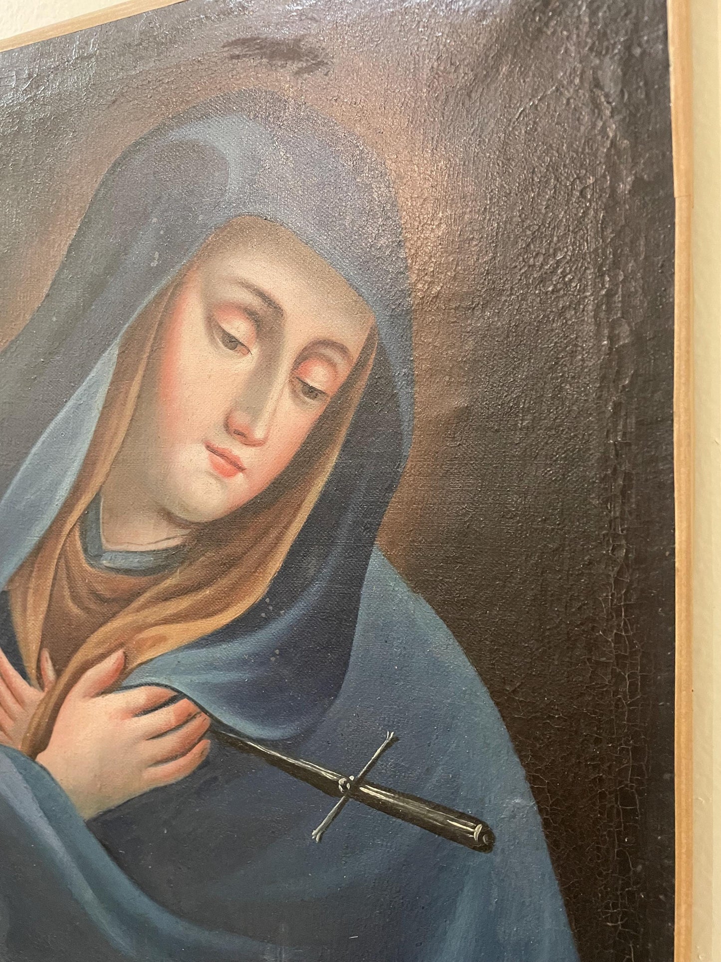 Rare Antique French Oil on Canvas Religious Painting Virgin Mary c1830