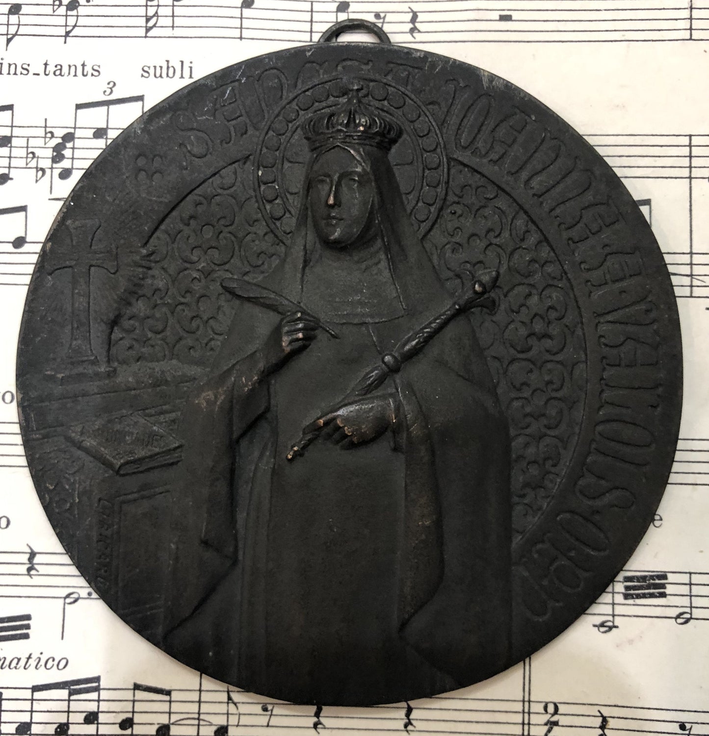 RARE Large Antique French Bronze Medal Plaque St Joan de Valois Signed Tricard c1920
