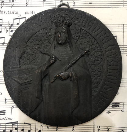 RARE Large Antique French Bronze Medal Plaque St Joan de Valois Signed Tricard c1920