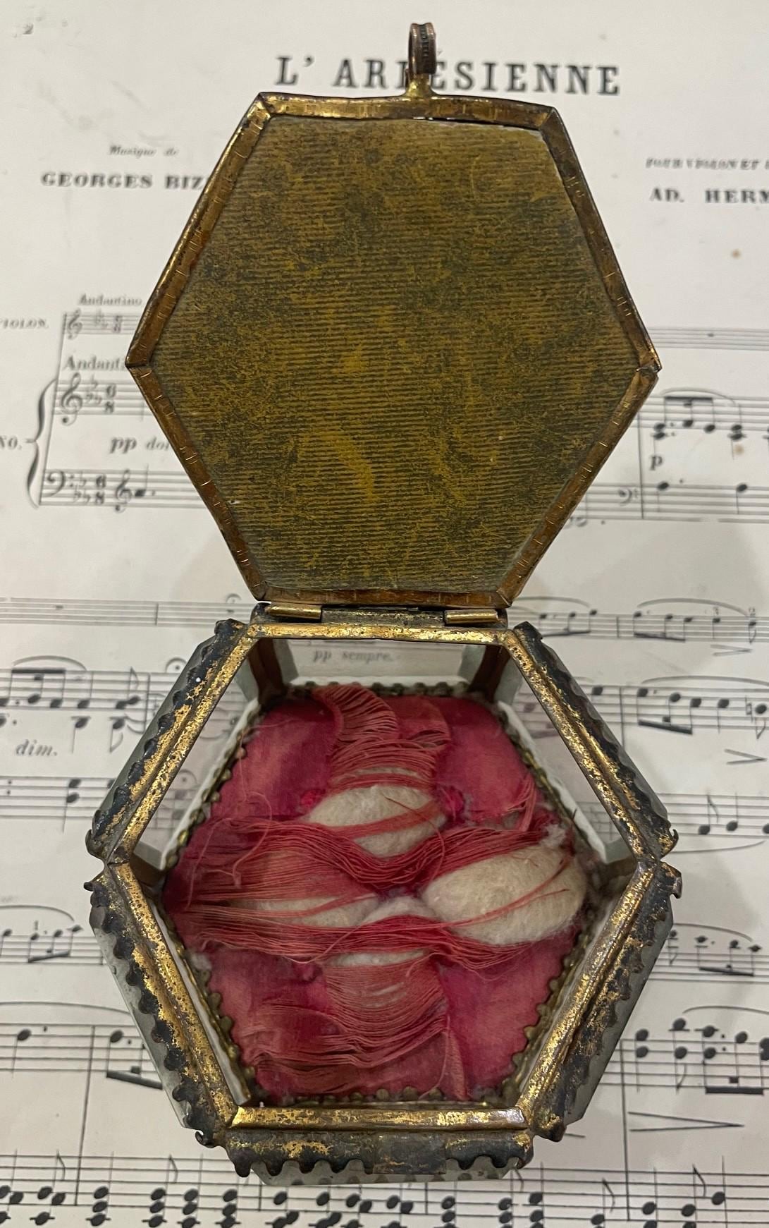 Antique French Eglomise Souvenir Jewelry Box Casket Le Puy c1900