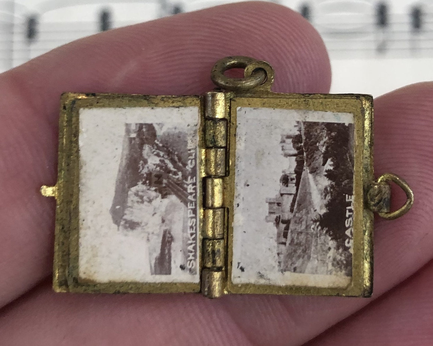 Rare Antique Miniature English Souvenir Photos Red Enamel Pendant Book Dover c.1910