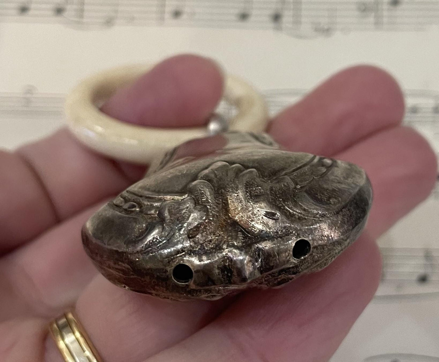 Antique French Art Nouveau Silver Plated Baby Rattle c1900