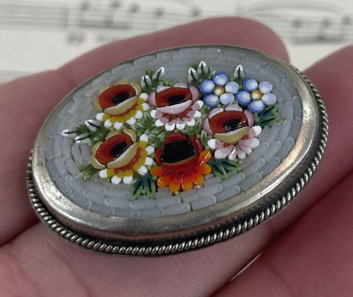Antique Italian Micromosaic Micro Mosaic Brooch c1940