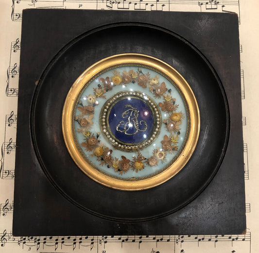 Rare Antique French Reliquary Pearls Dried Flowers Domed Glass c1880