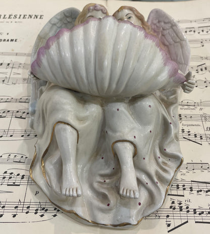 Rare Large Antique French Porcelain Angel Holy Water Font c1880