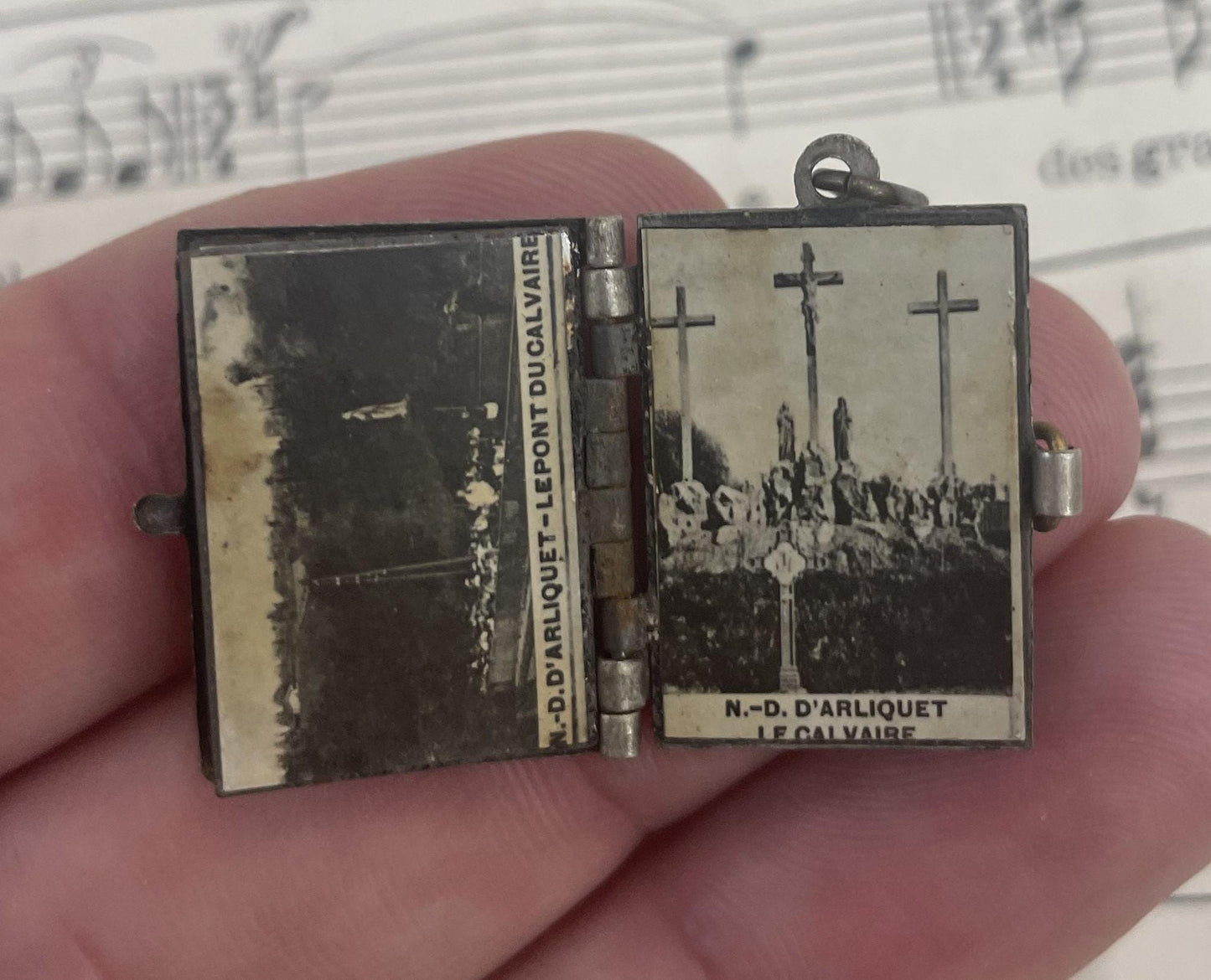 Antique French Souvenir Photo Book Pendant Locket Notre Dame d'Arliquet c1920