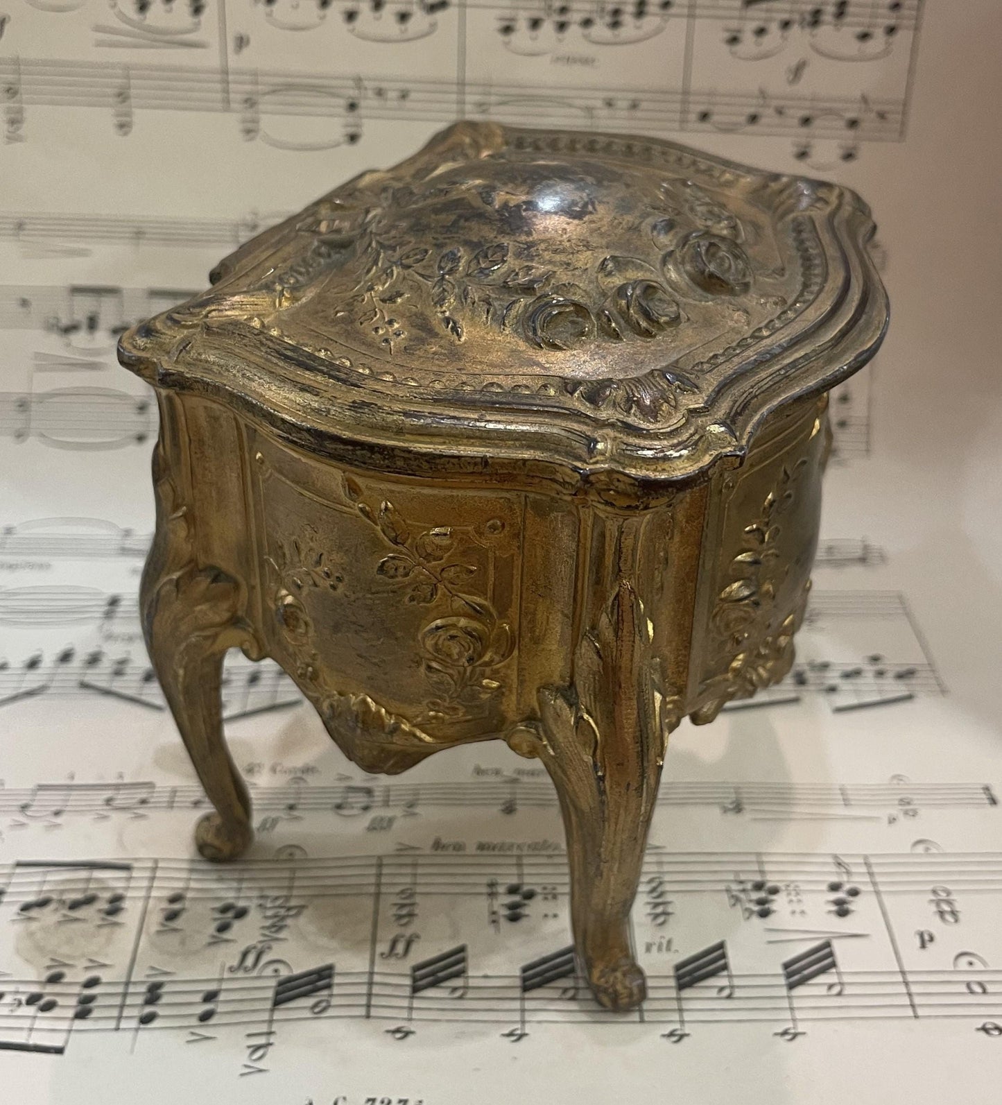 Antique French Furniture Jewelry Box with Green Cushion c1900