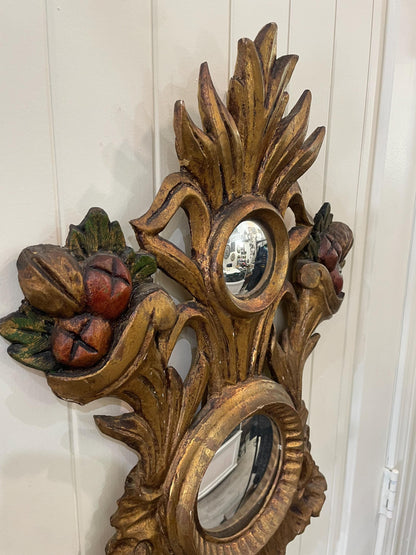 RARE Large Antique Italian Wooden Witch Mirror c1860