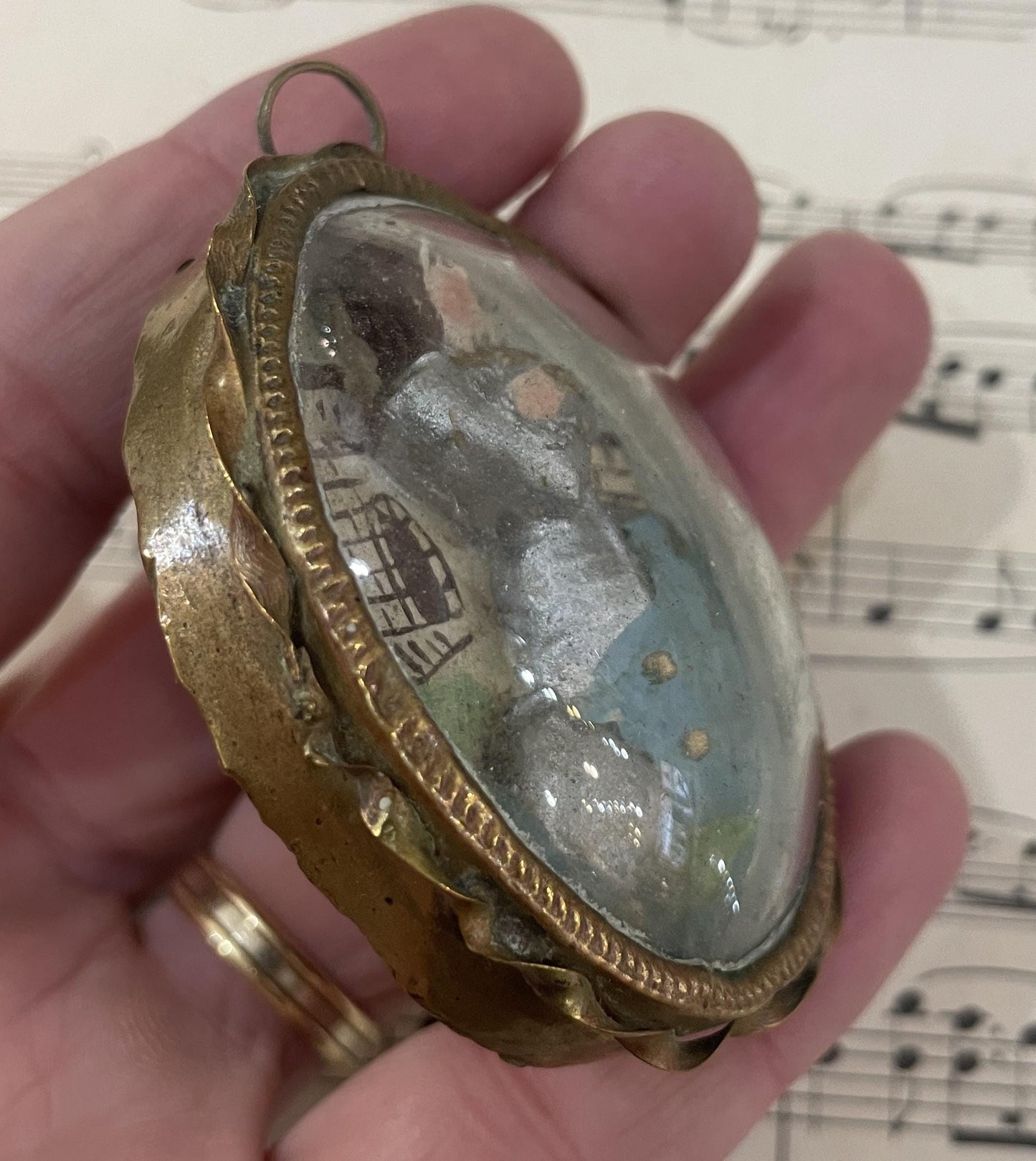 Rare Antique French Carved Plaster Joan of Arc under Domed Glass c1900