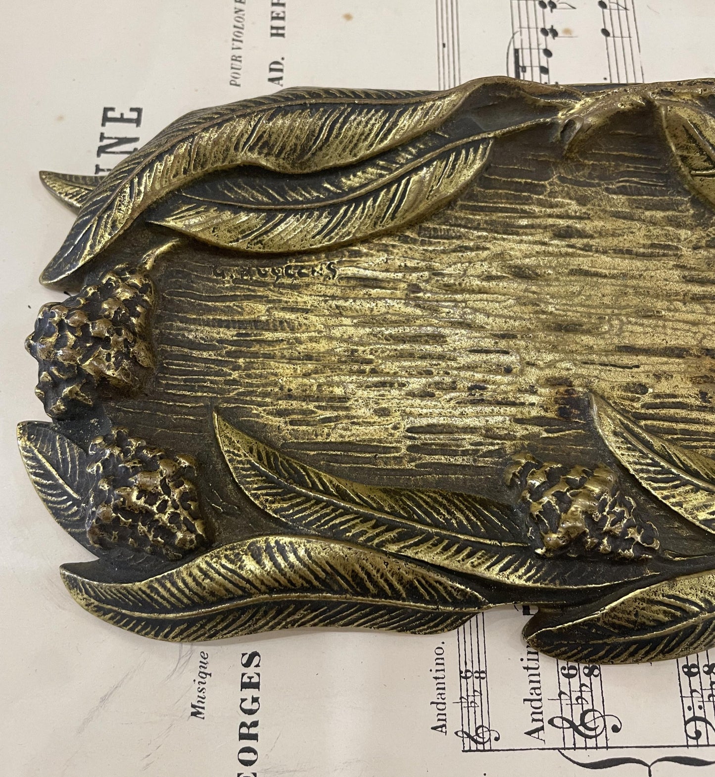 Rare Large Antique French Art Nouveau Bronze Tray Signed G. Huygens c1900