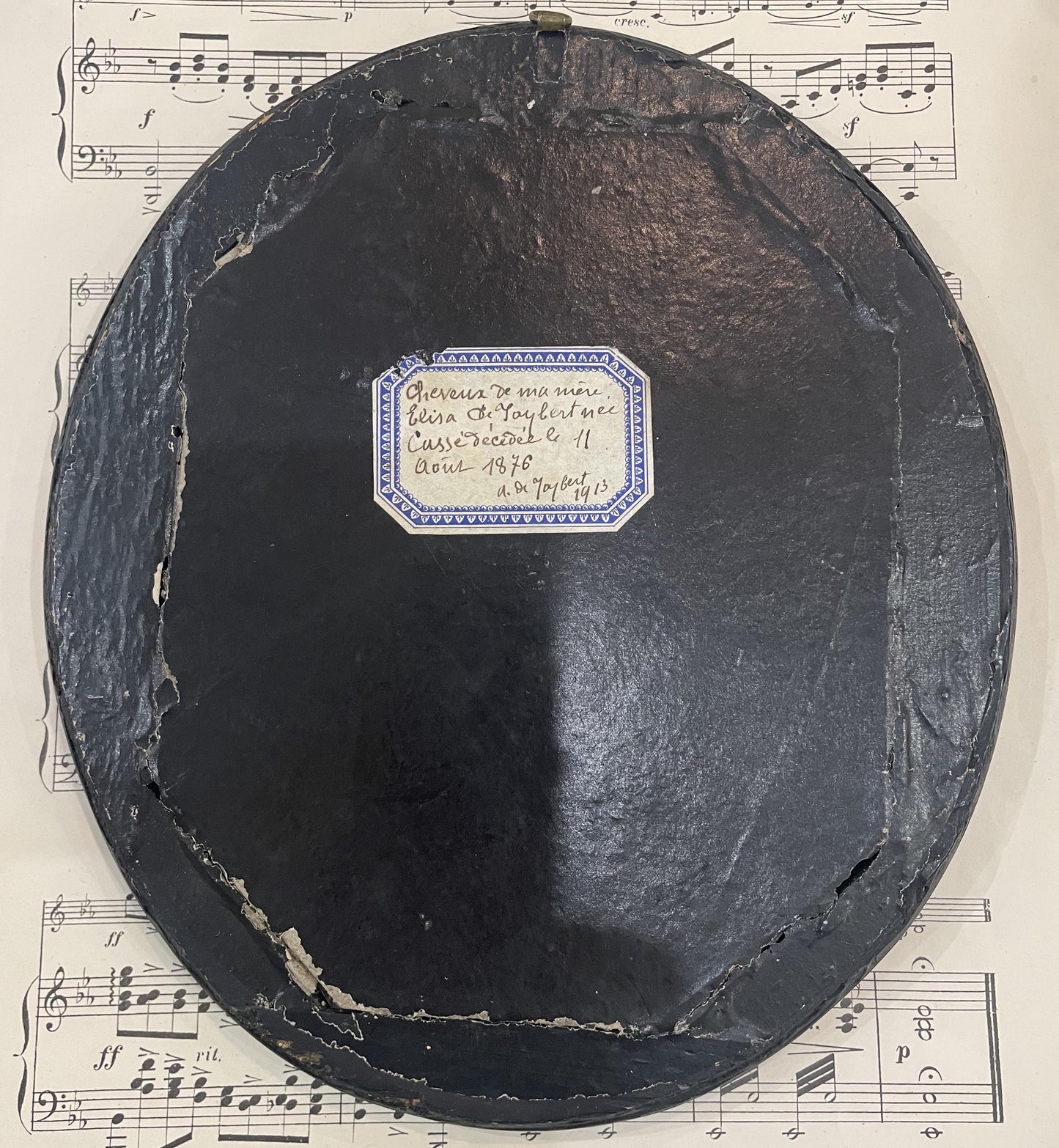 Rare Large Antique French Mourning Hair Art Hand Painted Roses under Glass c1913