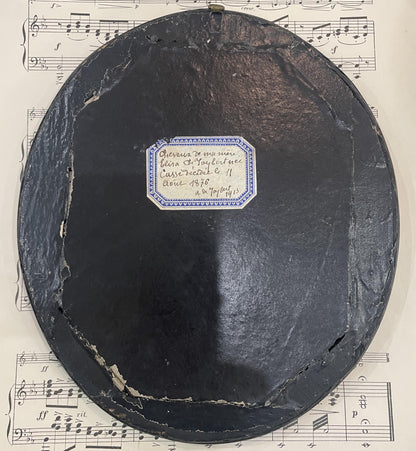 Rare Large Antique French Mourning Hair Art Hand Painted Roses under Glass c1913