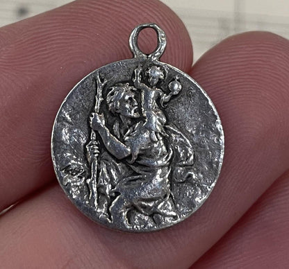 Antique French Sterling Silver St Christopher Medal Signed c1920