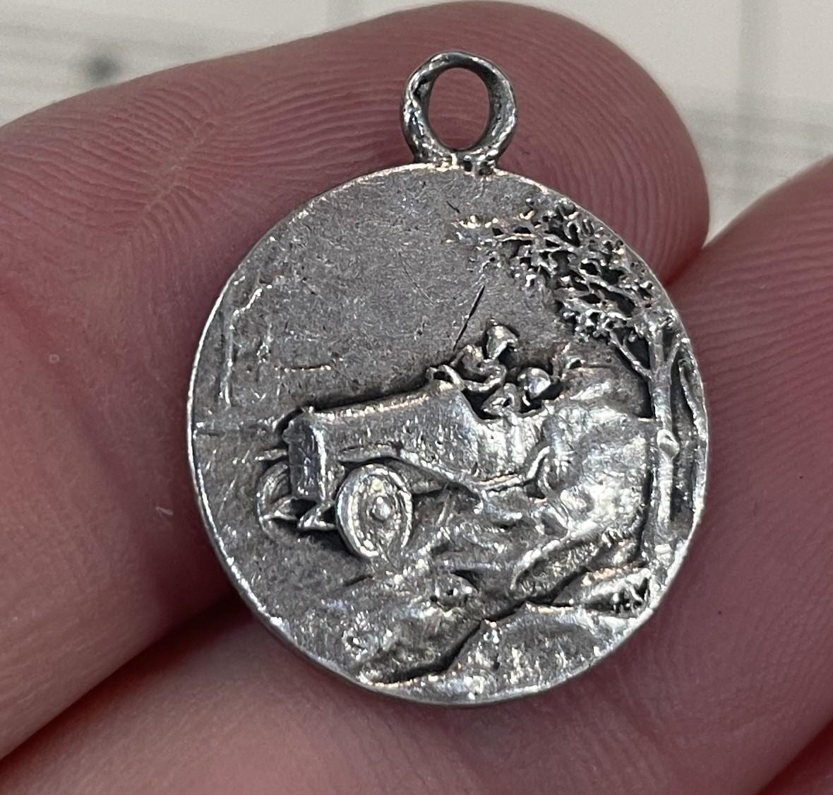 Antique French Sterling Silver St Christopher Medal Signed c1920