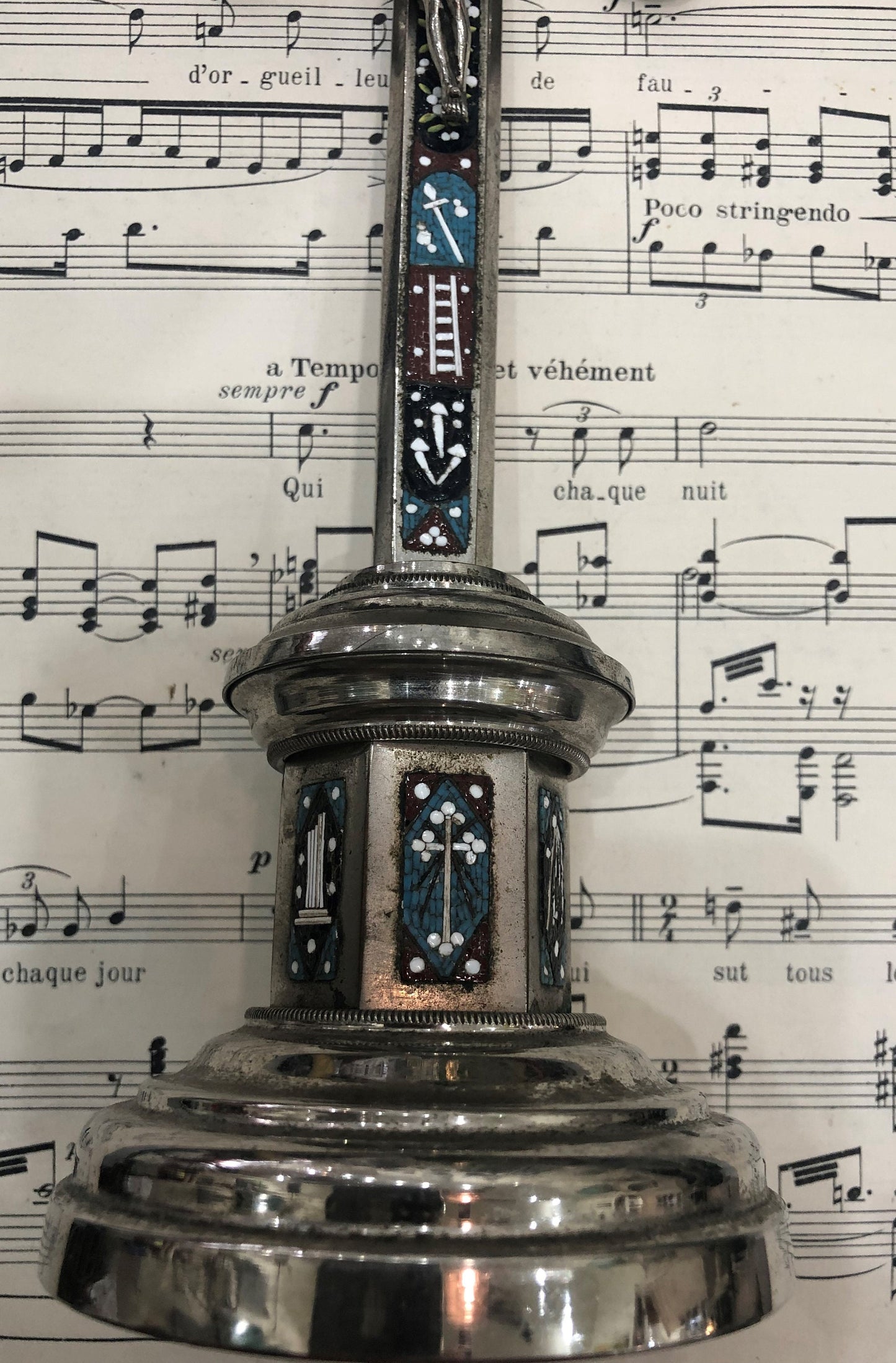 Antique Italian Micromosaic Micro Mosaic Crucifix Cross Birds Crown Thornes Stand c1900