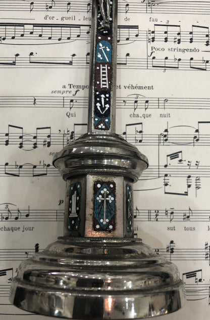 Antique Italian Micromosaic Micro Mosaic Crucifix Cross Birds Crown Thornes Stand c1900