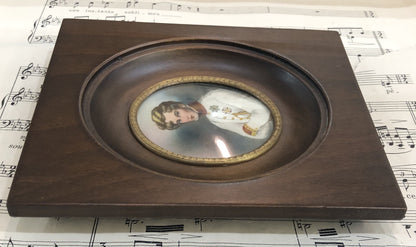 Antique French Miniature Portrait Napoleon II wooden frame Domed Glass c1900