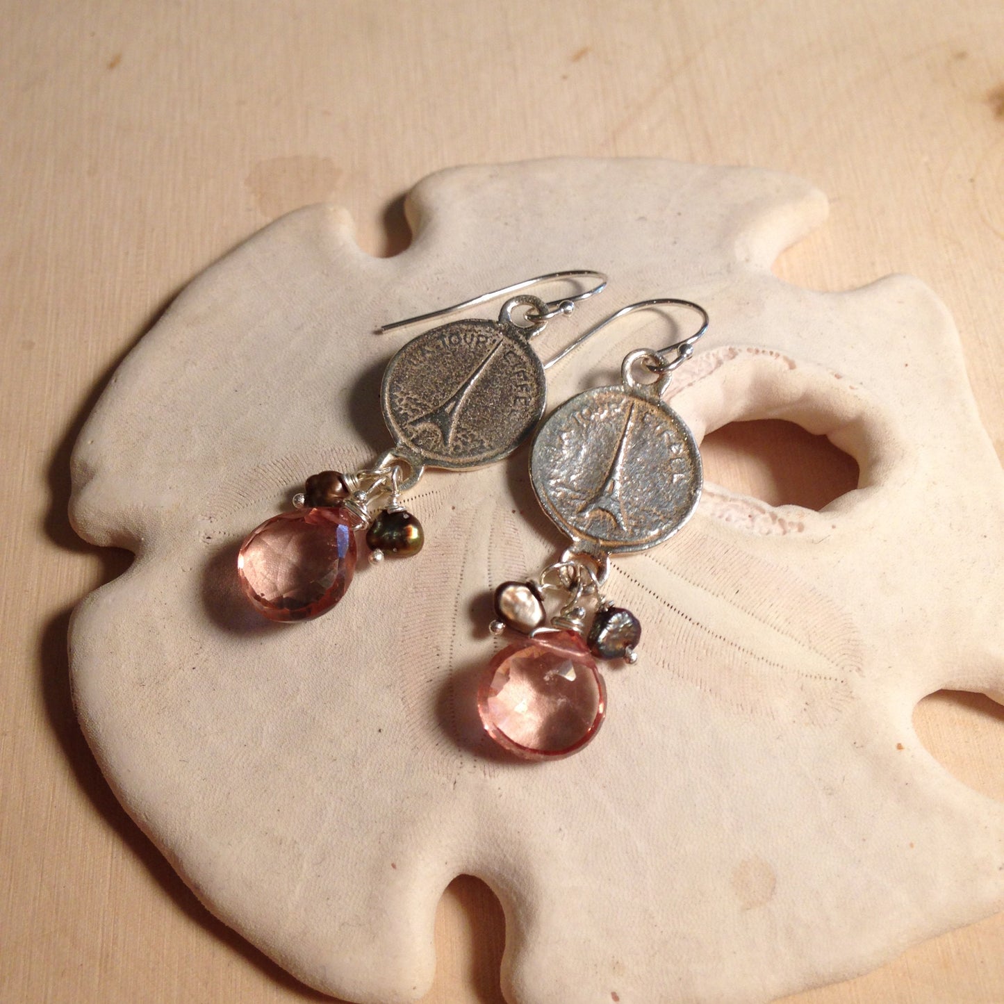 La Vie en Rose earrings with pink topaz and pearls