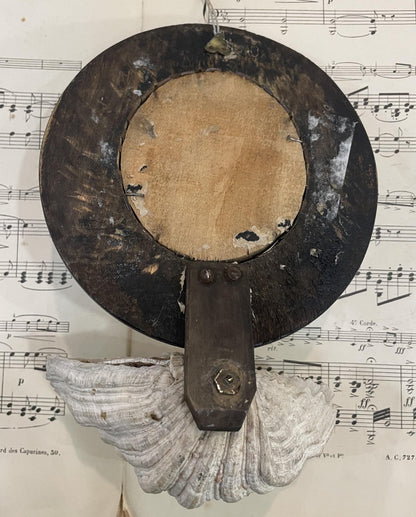 Antique French Carved Plaster Holy Family St John Baptist Domed Glass Holy Water Font c1900