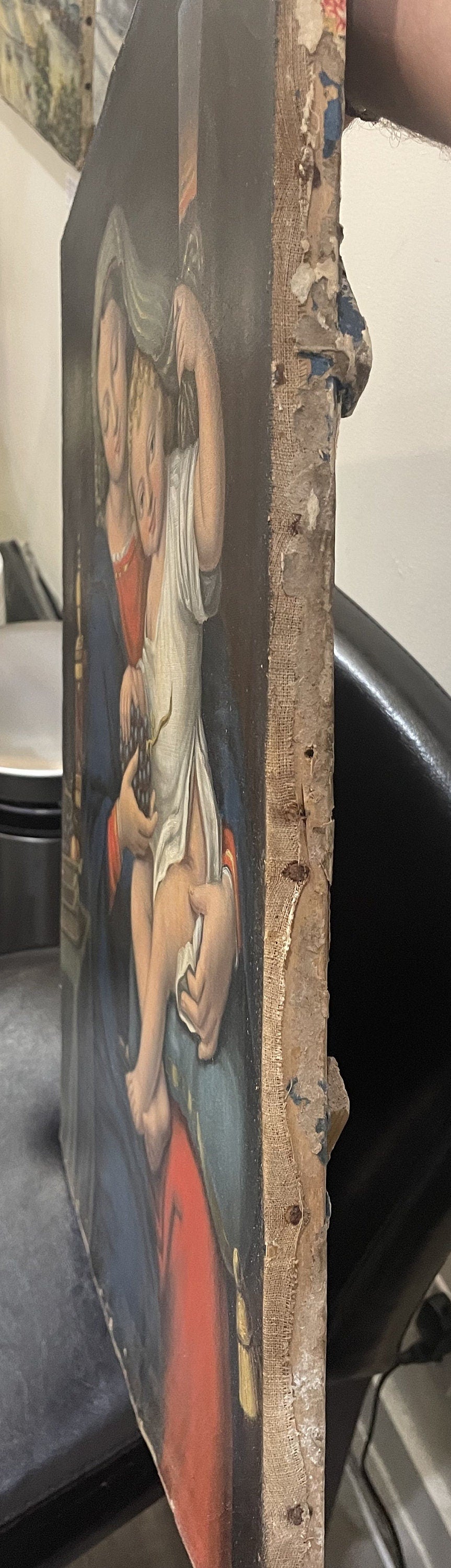 Rare Antique French Oil on Canvas Religious Painting The Virgin of the Grapes after Pierre MIGNARD c1830's