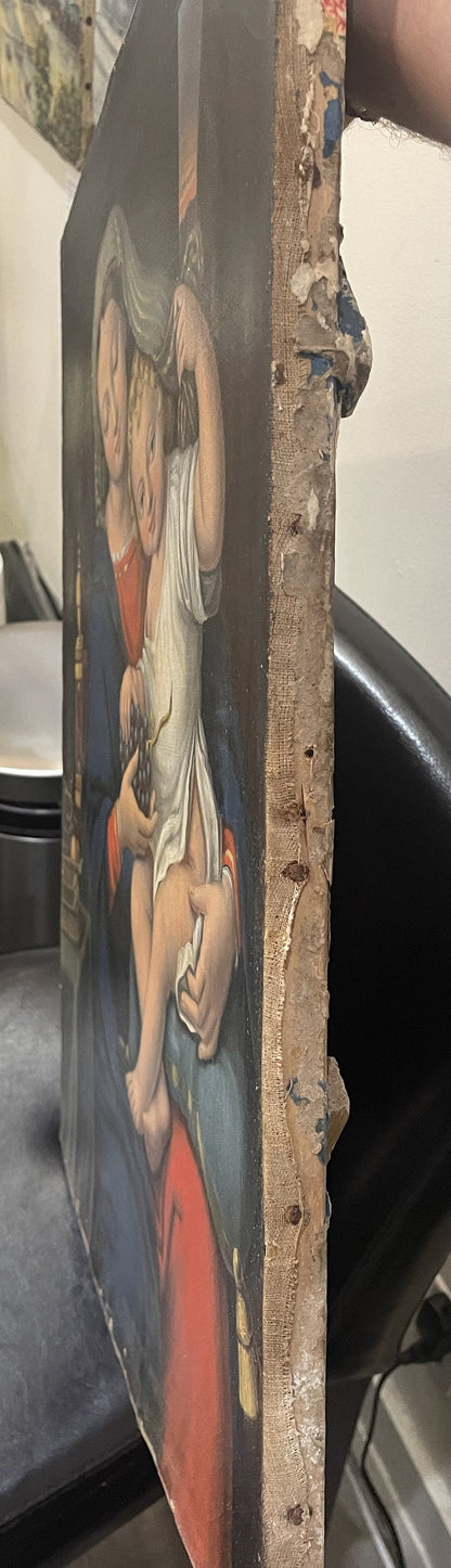 Rare Antique French Oil on Canvas Religious Painting The Virgin of the Grapes after Pierre MIGNARD c1830's