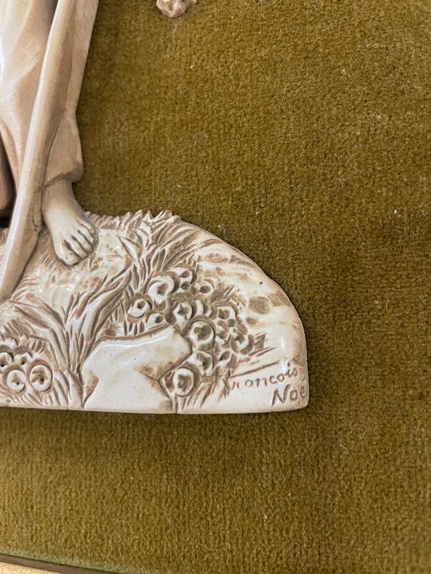 Rare Antique French Icoryl Faux Ivoire Fisherman Signed Francois Noe Frame c1940