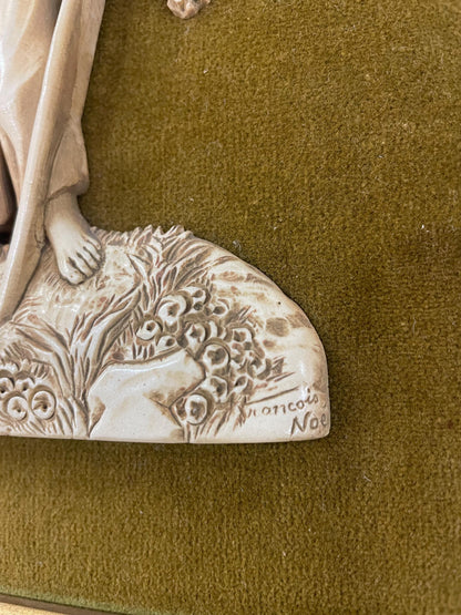 Rare Antique French Icoryl Faux Ivoire Fisherman Signed Francois Noe Frame c1940