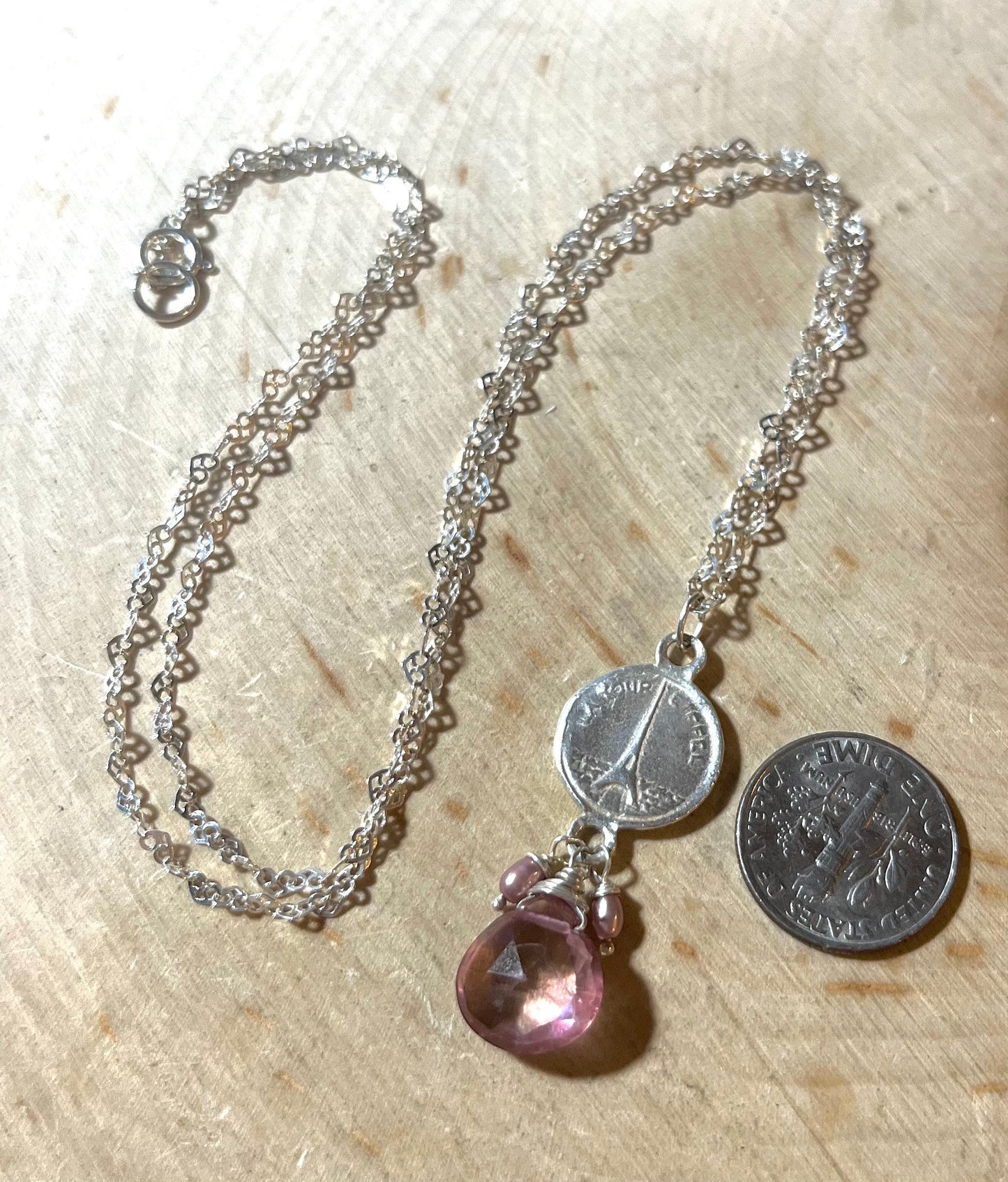 La Vie en Rose necklace with pink topaz and pearls