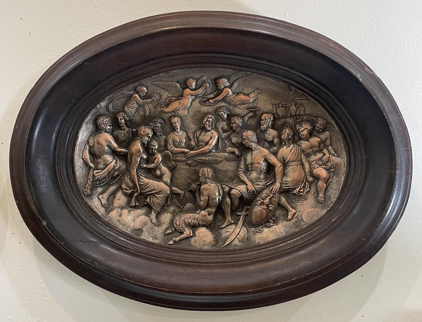 Rare Large Antique Greek Bronze Bas Relief Mythology Pan Angels c1880