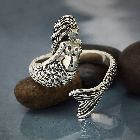Sterling Silver Adjustable Mermaid Ring: Sterling Silver