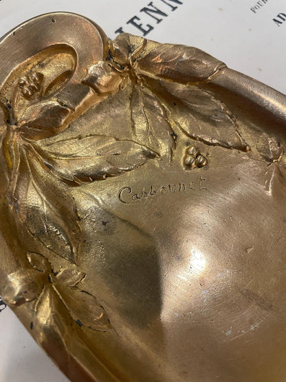 Rare Large Antique French Art Nouveau Bronze Tray Signed Cassonnet c1900