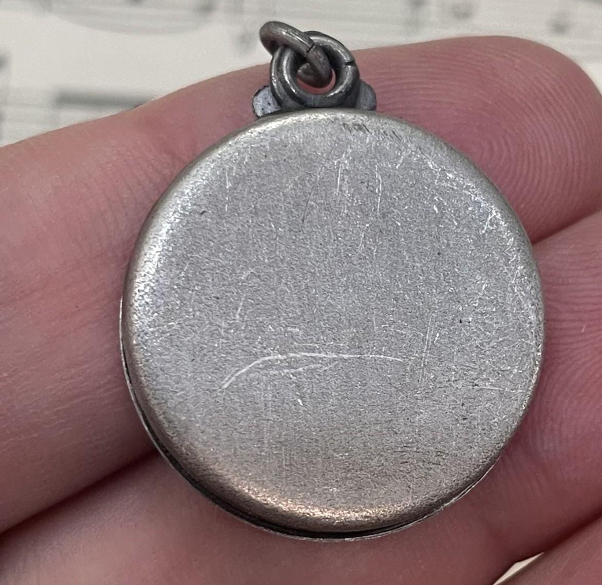 Antique French Art Nouveau Sliding Pendant Photo Holder Mistletoe c1920