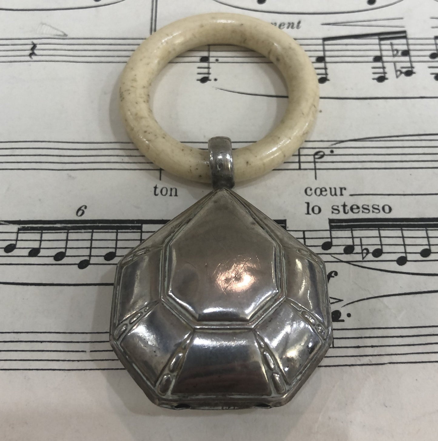 Antique French Art Nouveau Sterling Silver Baby Rattle Teething Ring c1900