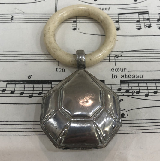 Antique French Art Nouveau Sterling Silver Baby Rattle Teething Ring c1900