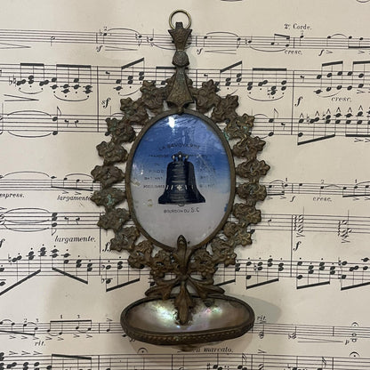 Small Antique French Sacre Coeur Montmartre Bell Holy Water Font Mother of Pearl c1920