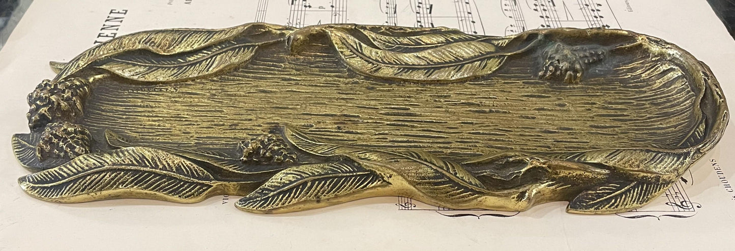 Rare Large Antique French Art Nouveau Bronze Tray Signed G. Huygens c1900