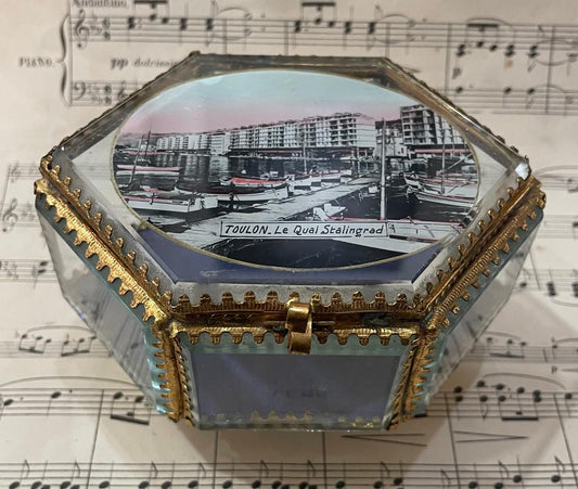 Antique French Eglomise Souvenir Jewelry Box Casket Toulon c1900