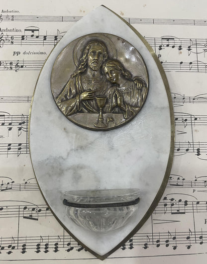 Antique French Jesus & Mary Magdalene Signed Holy Water Font c1920