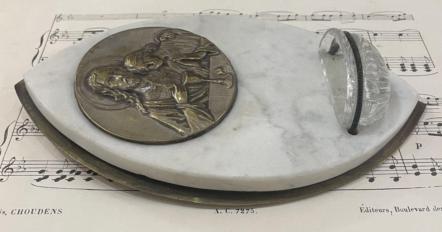 Antique French Jesus & Mary Magdalene Signed Holy Water Font c1920