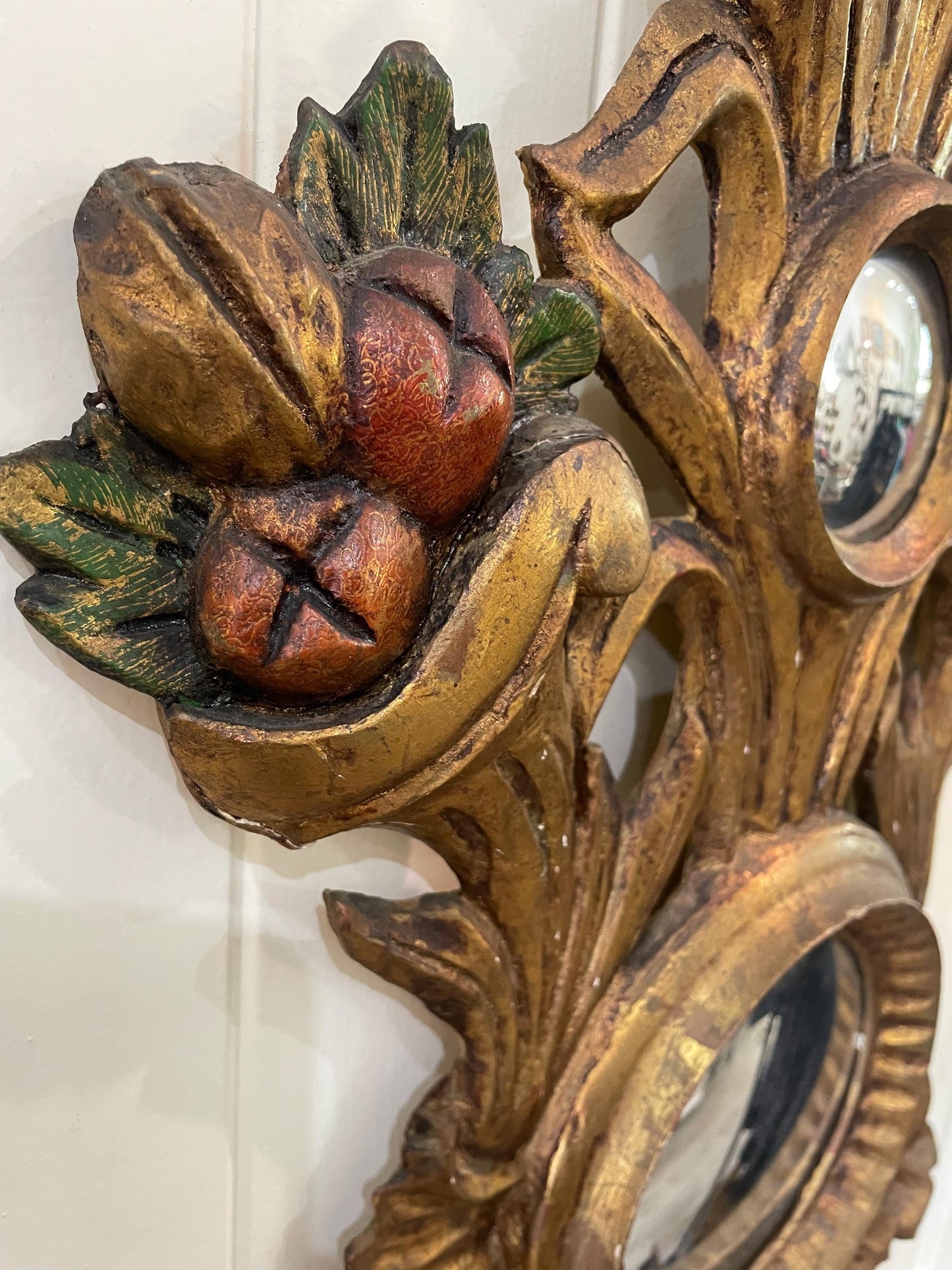 RARE Large Antique Italian Wooden Witch Mirror c1860