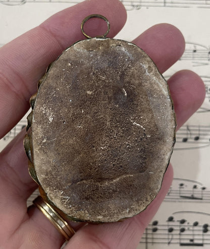 Rare Antique French Carved Plaster Joan of Arc under Domed Glass c1900