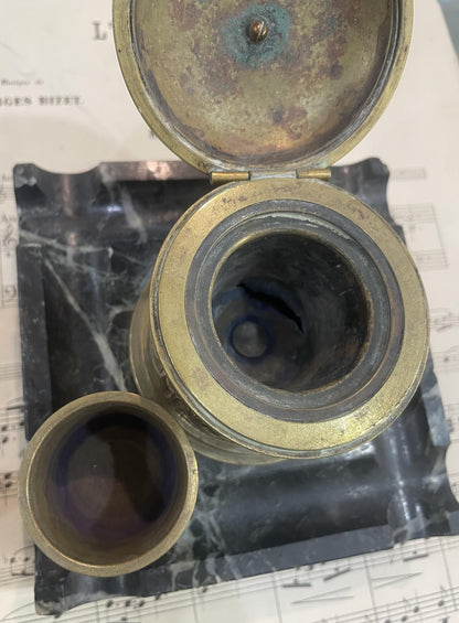 Antique French Art Nouveau Bronze Marble Inkwell c1900